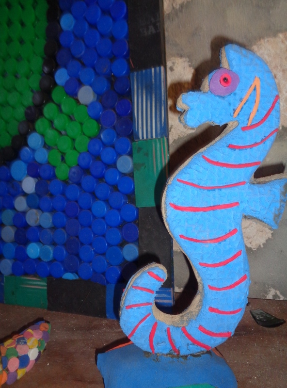 Seahorse from trashed waste from sea - rubber slippera into gifts - at EcoWorld, Watamu