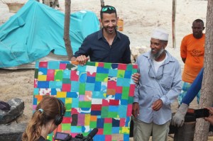 Ben Morison and Ali Skanda showcase the flipflop plates which will be used to cover the entire boat. Over 200,000 discarded flip-flops collected from the beaches of Kenya will be used. Picture courtesy Dipesh Pabari