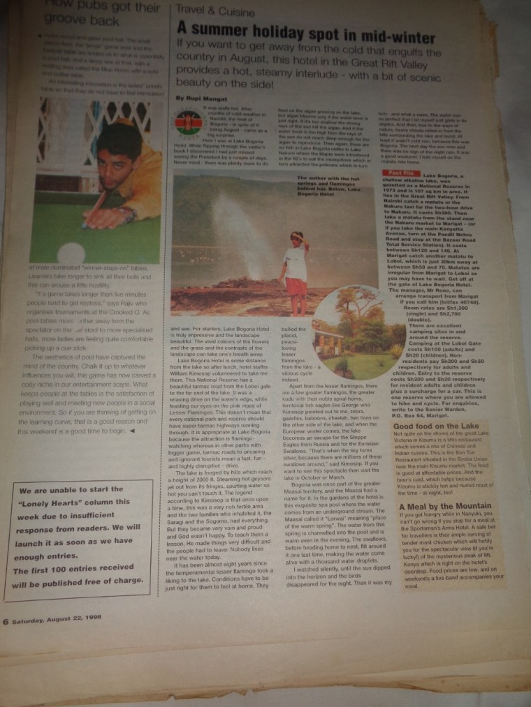 August 22, 1998 Matatu to Lake Bogoria by Rupi Mangat