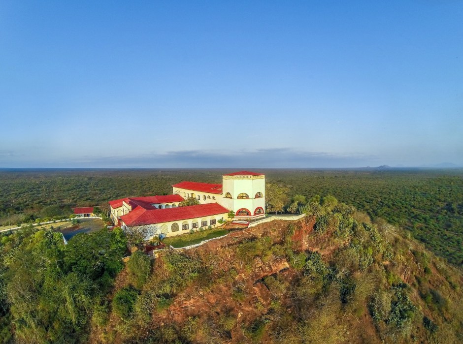 Aeriel view of Grogan's Castle with Kilimanjaro Copyright Grogan's Castle