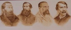 Jinja Nile Resort - in the foyer, pictures of the men whose lives revolved around the mystery of the Nile - from left to right - Baker, Speke, Burton and Livingstone - copyright Rupi Mangat