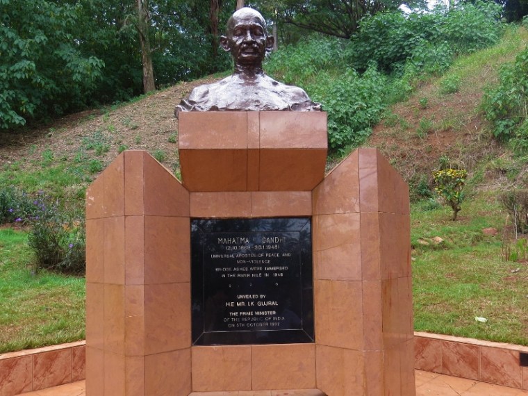 The iconic Mahatma Gandhi on the banks of the Nile at Jinja Copyright Rupi Mangat