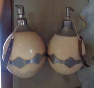 In the shower - ostrich egg soap dispensers -Tarangire Treetops Picture: Galib Mangat
