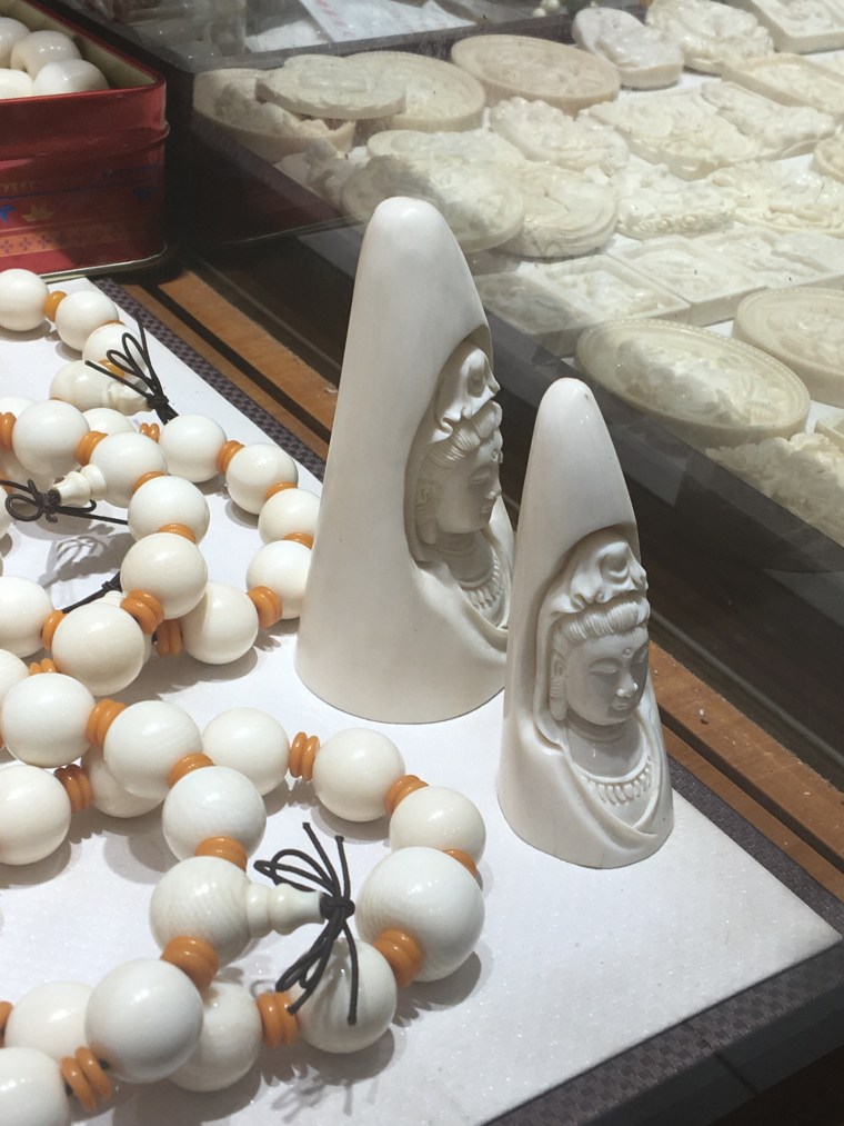 Much of the ivory smuggled by criminal syndicates from Africa is processed into Buddhist items such as rosaries and figures of Gwan Yin - the Goddess of compassion, for Chinese customers Copyright Lucy Vigne