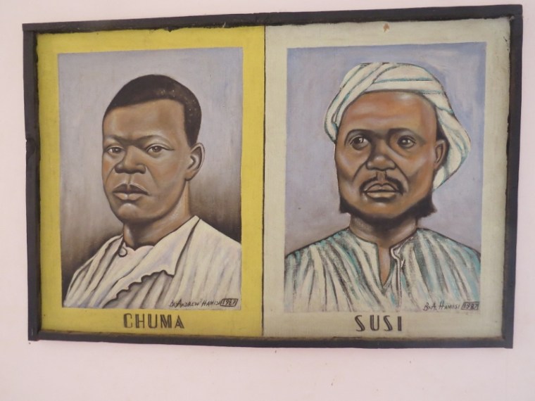 Inside Livingstone Museum - images of Chuma and Susi - Livingstone's die-hard companions. They attended Livingsone's .burial at Westminister Abbey in London as guests of the Queen. Copyright Rupi Mangat