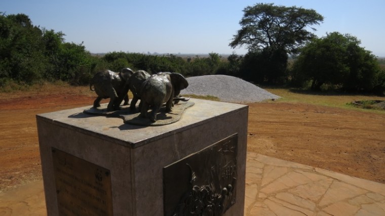 Statue at ivory burn site in Nairobi National Park February 2019. Copyright Rupi Mangat (800x450)