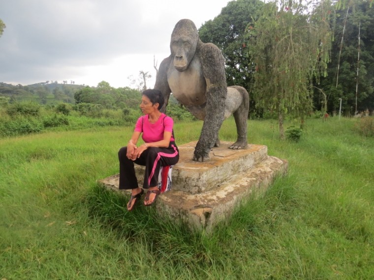 Rupi with life-size statue of Grauer's gorilla at Kahuzi-Biega National Park, DRC. Copyright Rupi Mangat (800x600)