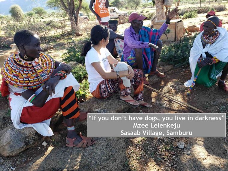 Shivani Bhalls founder of Ewaso Lions at Westgate Conservancy, Samburu with Samburu women and elders. Facebook: EwasoLions